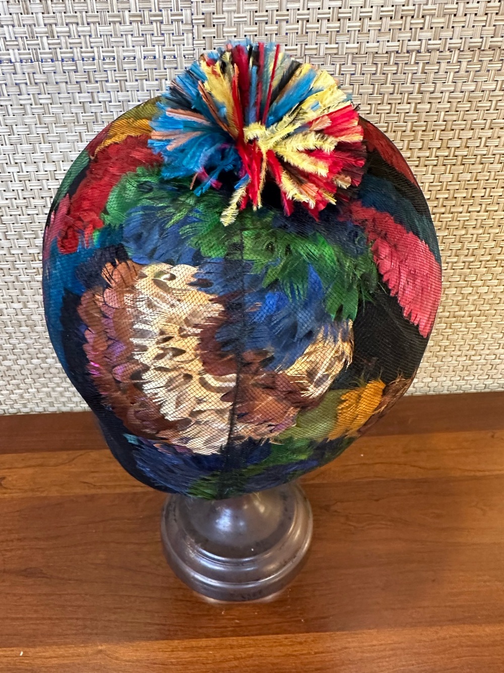 VTG 1960s Don Anderson New York MCM Feather Pillbox Hat Pom Pom USA - Picture 4 of 8